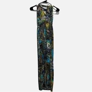 Dots Leopard and Tropical Print Tie Neck Sleeveless Textured Maxi Dress